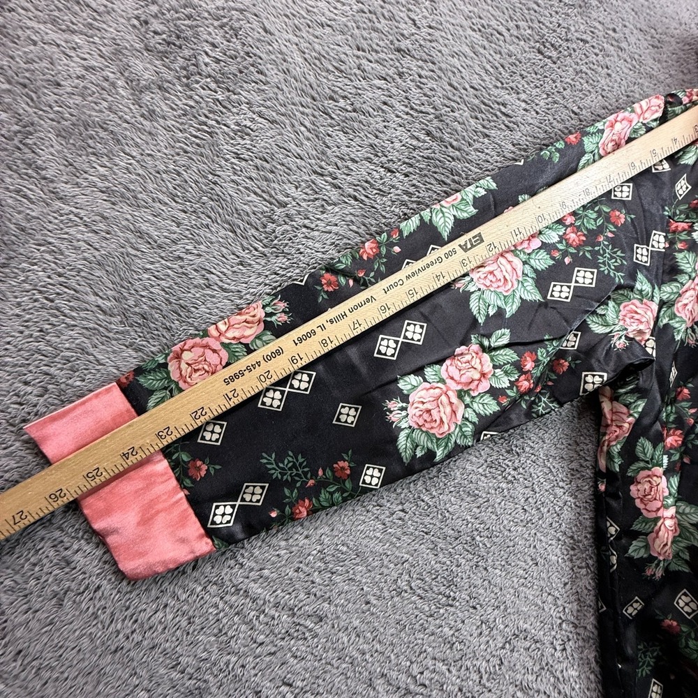 Kathryn Womens S Satin Robe NWT Black Pink Floral Print Long Sleeve Sleepwear - Picture 6 of 6